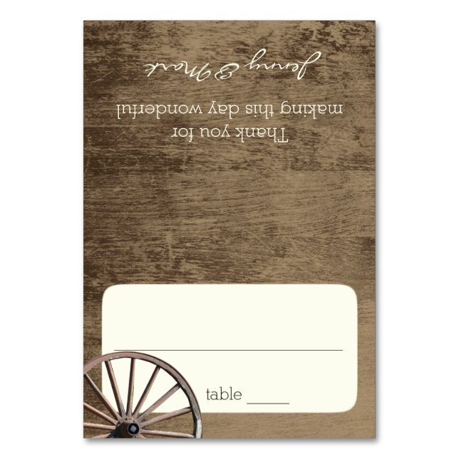 Wagon Wheel and Barn Wood Seating Card (Front)