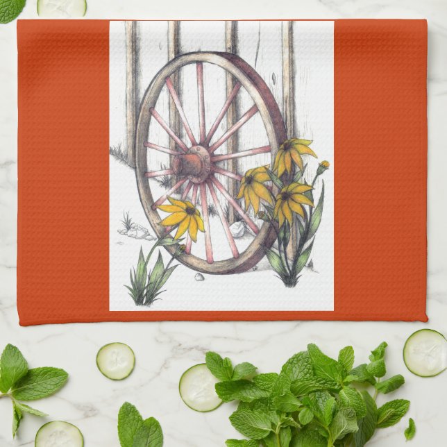 Wagon Wheel Dishtowel Towel (Folded)