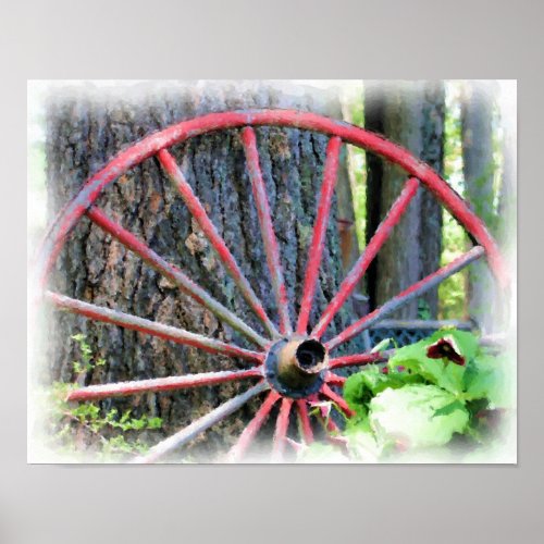 Wagon Wheel Flower Garden Photo Painting Poster