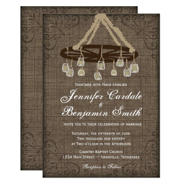 Wagon Wheel Mason Jar Chandelier Wedding Invites