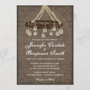 Wagon Wheel Mason Jar Chandelier Wedding Invites