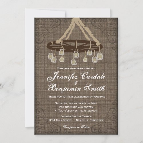 Wagon Wheel Mason Jar Chandelier Wedding Invites