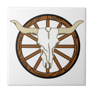 Wagon Wheel Skull Ceramic Tile