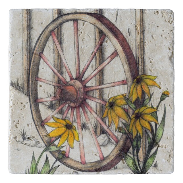 Wagon Wheel Stone Trivet (Front)