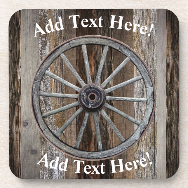 Wagon Wheel Vintage Wood  Rustic Wood Beverage Coaster (Front)