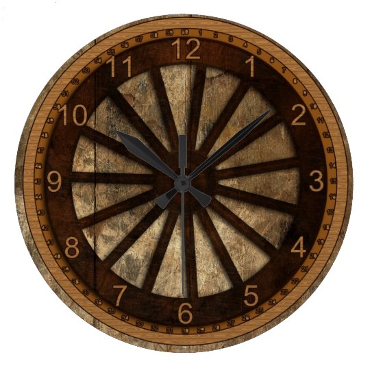Wagon Wheel WoodLook Large Clock