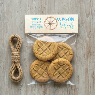 Wagon Wheels Farm Blue Baby Shower Favor Food Tag