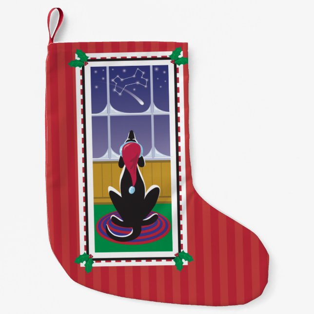 WagsToWishes®_Dog Bone Stars_red wrapping paper Small Christmas Stocking (Front)