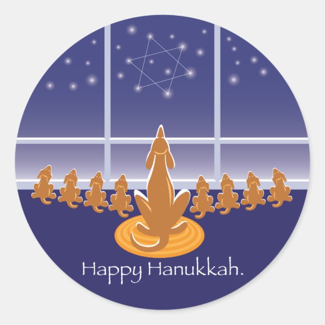WagsToWishes_Menorah Dogs Classic Round Sticker (Front)
