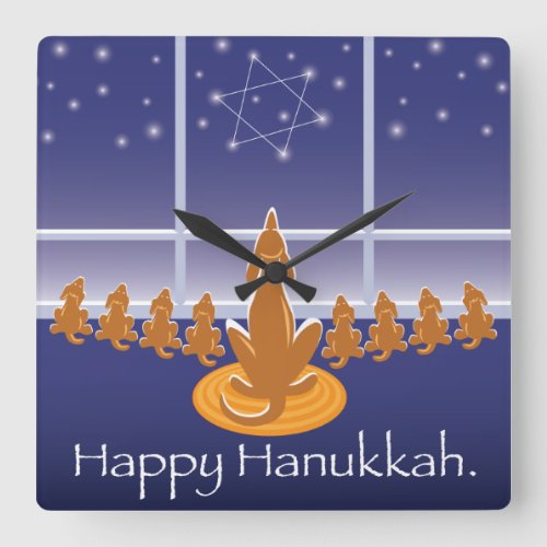 WagsToWishes_Menorah Dogs_Hanukkah Hounds Square Wall Clock