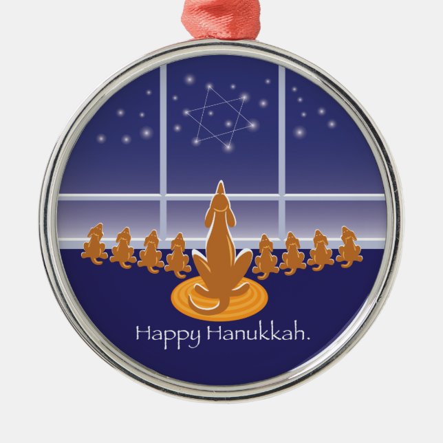 WagsToWishes®_Menorah Dogs Metal Ornament (Front)