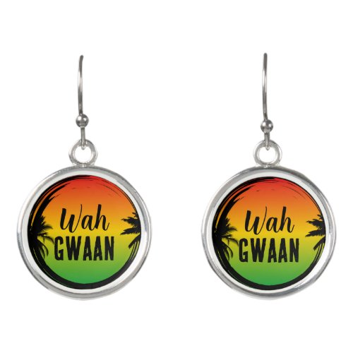 Wah Gwaan Jamaican Rasta Flag Palm Trees Earrings