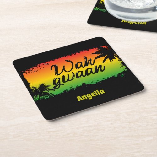 Wah Gwan Jamaican Rasta Hello Quote Square Paper Coaster