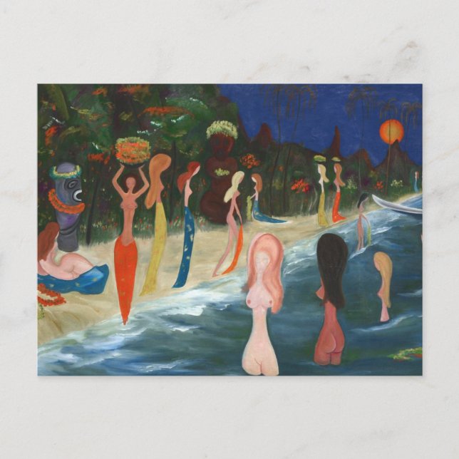 Wahine and Tiki by Marguerite Blasingame Postcard (Front)