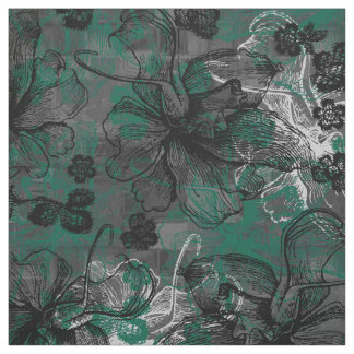 Wahine Lace Hawaiian Orchid Collage- Hunter Green Fabric
