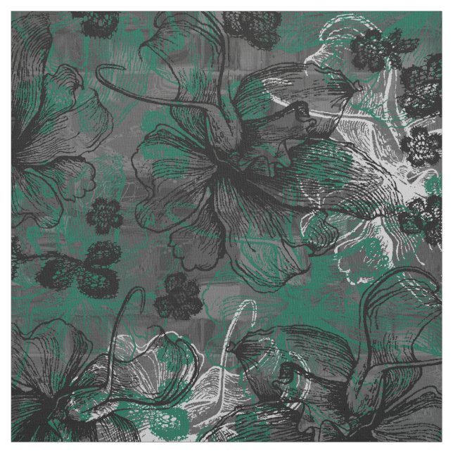 Wahine Lace Hawaiian Orchid Collage- Hunter Green Fabric (Swatch)