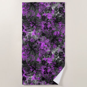 Wahine Lace Hawaiian Orchid Floral in Purple Beach Towel