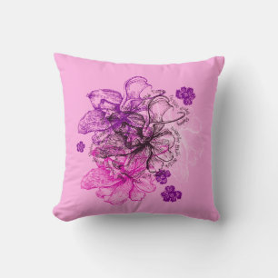 Wahine Lace Hawaiian Orchid Reversible Throw Pillow
