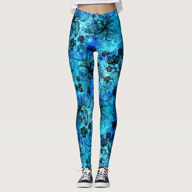 Wahine Lace Hawaiian Tropical Orchid Leggings (Front)