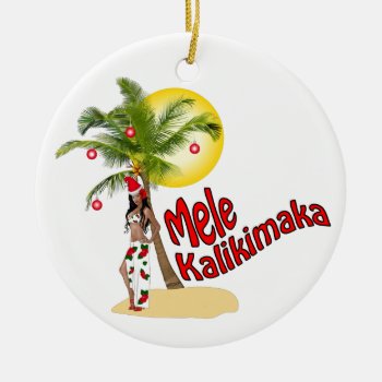 Wahine Pin-up Mele Kalikimaka Christmas Ornament 2 by MoonArtandDesigns at Zazzle