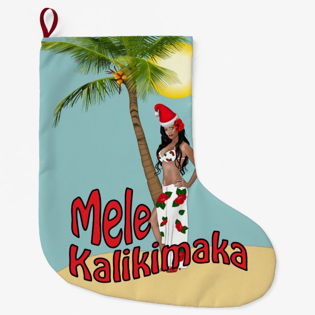 Wahine Pin-up Mele Kalikimaka Christmas Stocking (Front)