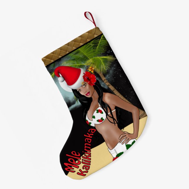 Wahine Pin-up Mele Kalikimaka Christmas Stocking b (Back (Hanging))