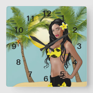 Wahine Pin-up Wall Clock Day Square