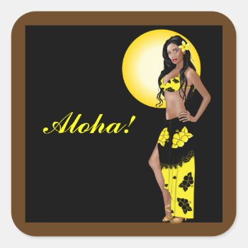 Wahine Pinup 1 Square Stickers by MoonArtandDesigns at Zazzle