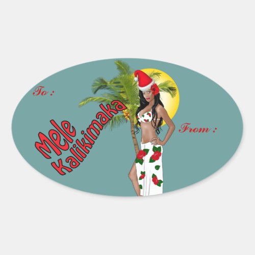 Wahine Pinup  Christmas Gift Tag Stickers