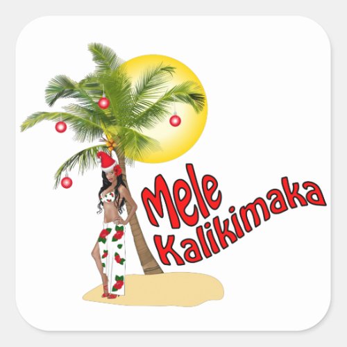 Wahine Pinup Mele Kalikimaka Christmas Stickers