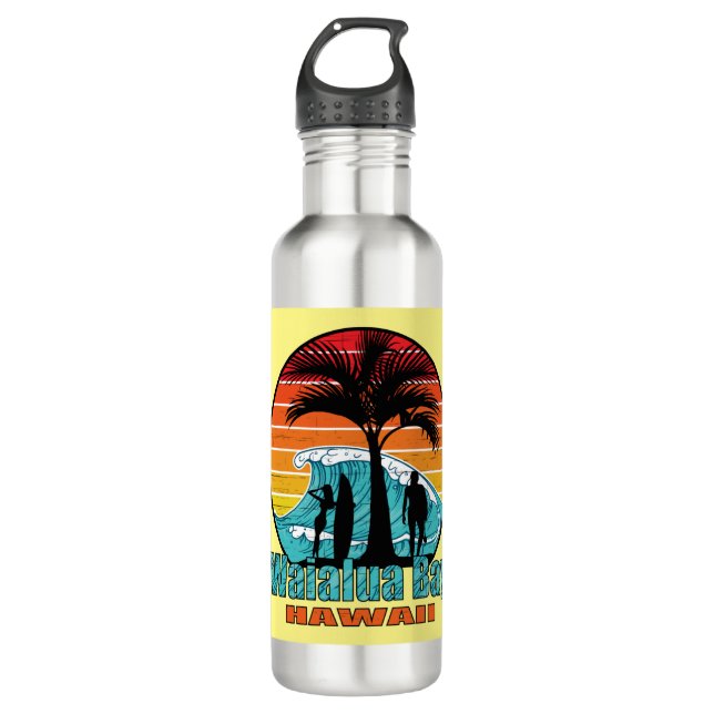 Waialua Bay Beach Hawaii Surfers Stainless Steel Water Bottle (Front)