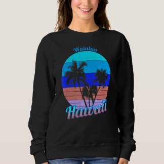 Waialua Hawaii Retro Tropical Palm Trees Vacation Sweatshirt