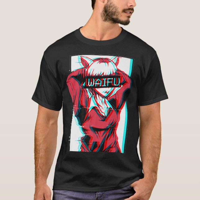 Waifu Neko Anime Cat Girl Japanese Aesthetic Vapor T-Shirt (Front)