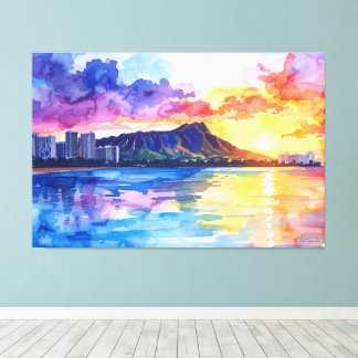 Waikiki and Diamond head Oahu painting Canvas Print