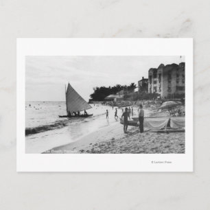 Waikiki Beach and Boats Honolulu Postcard