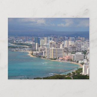 Waikiki Beach and Honolulu Skyline from Diamond He Postcard