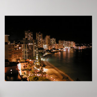 Waikiki Beach at Night Poster