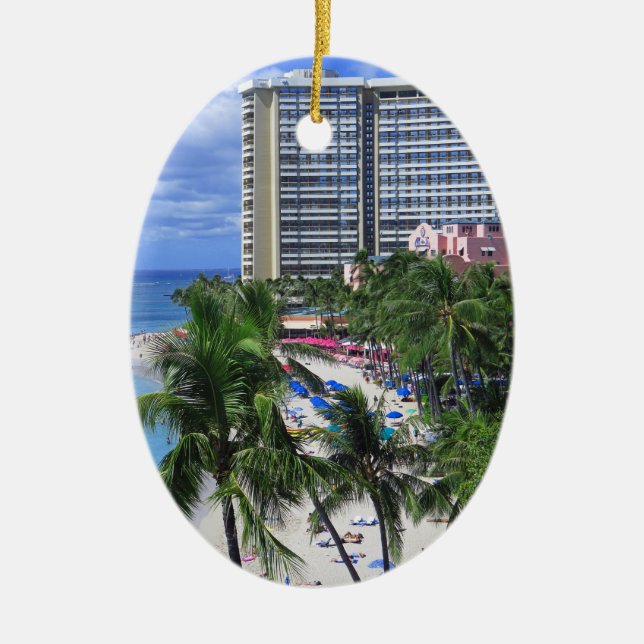 Waikiki Beach Ceramic Ornament (Front)