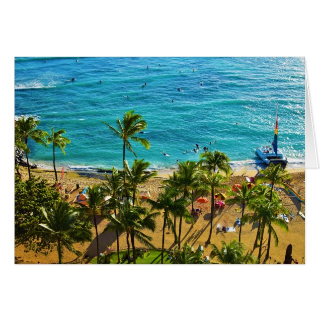 Waikiki Beach Greeting Card (Front Horizontal)