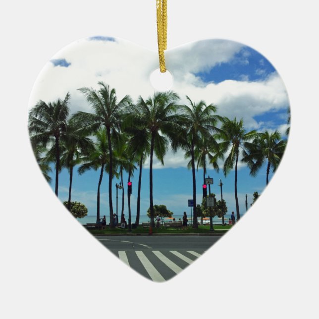 Waikiki Beach Hawaii Ceramic Ornament (Front)