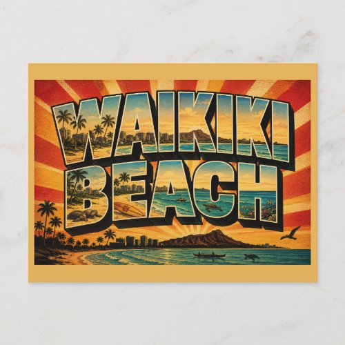 Waikiki Beach Hawaii Golden Sand Ocean Art Postcard
