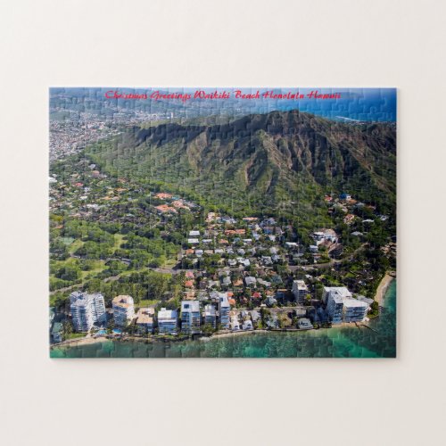 Waikiki Beach Hawaii Honolulu Christmas Greeting Jigsaw Puzzle