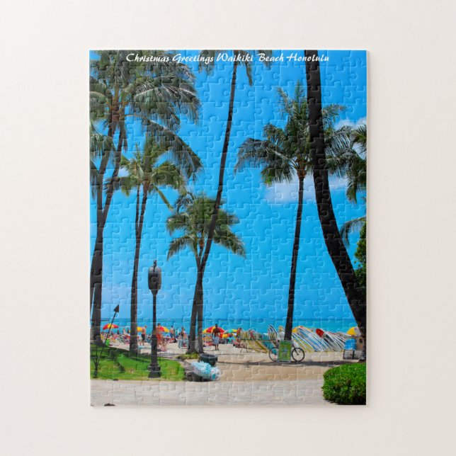 Waikiki Beach Hawaii Honolulu. Christmas Greetings Jigsaw Puzzle (Vertical)
