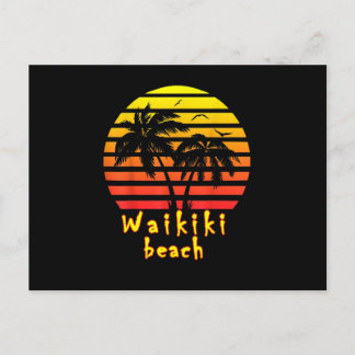 Waikiki beach hawaii honolulu vintage sunset palm postcard