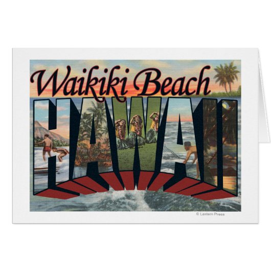 Waikiki Beach, Hawaii - Large Letter Scenes Cards (Front Horizontal)