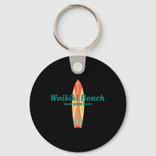 Waikiki Beach Hawaii Souvenir Retro Vintage Surf T Keychain