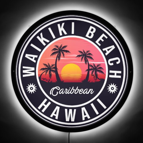 Waikiki Beach _ Hawaii Sunrise Palm tree LED Sign