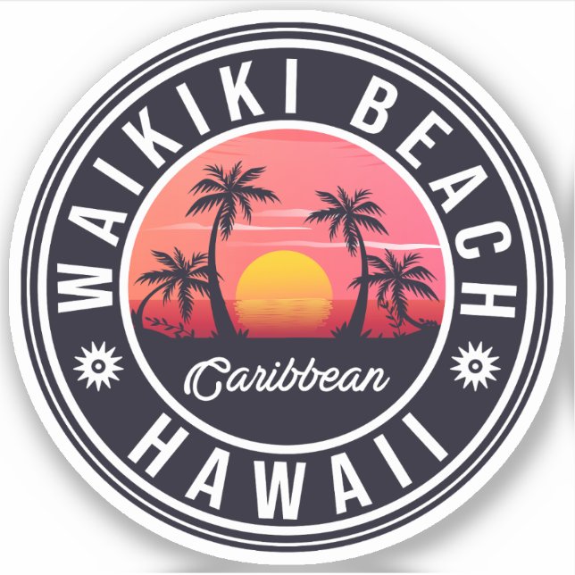 Waikiki Beach - Hawaii Sunrise Palm tree Sticker (Front)