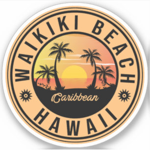 Waikiki Beach - Hawaii Sunrise Palm tree Sticker