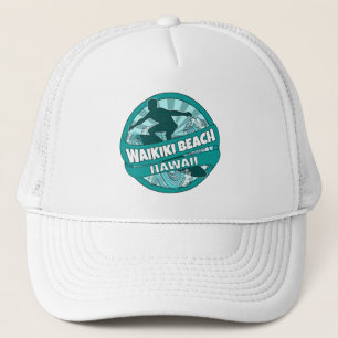 Waikiki Beach Hawaii teal surfer logo hat